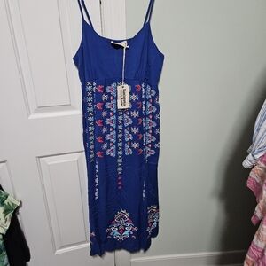 Savanna Jane Blue Embroidered Maxi Dress Large